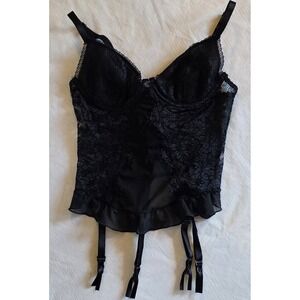 Vintage Black Lace Bustier Corset Lingerie with Garter Straps S Small punk goth